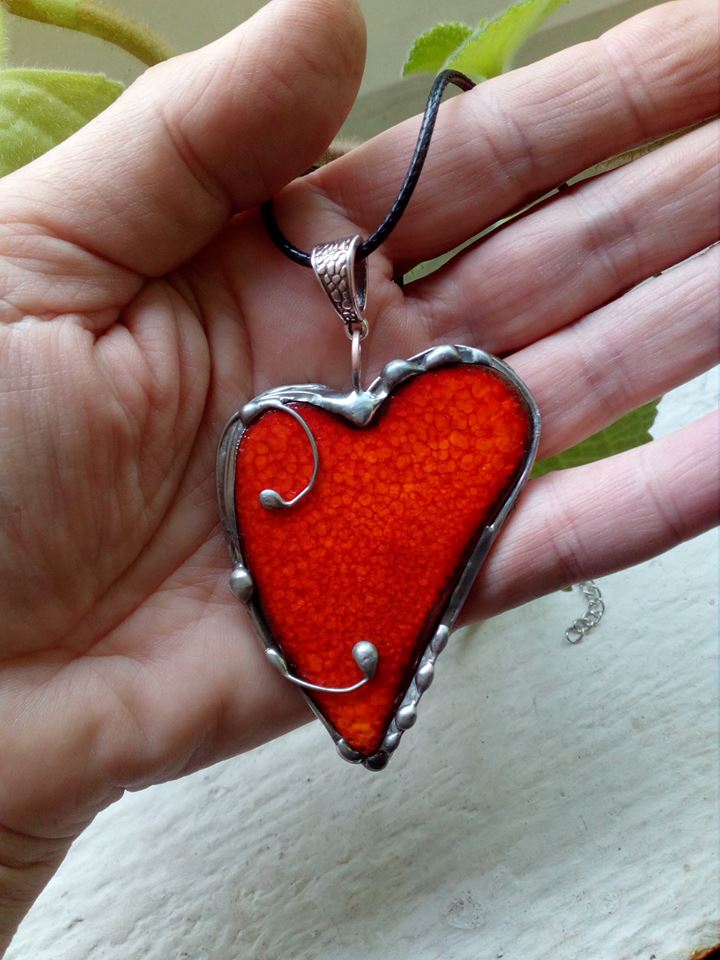 Keramické srce s cínem a stříbrem,6cm